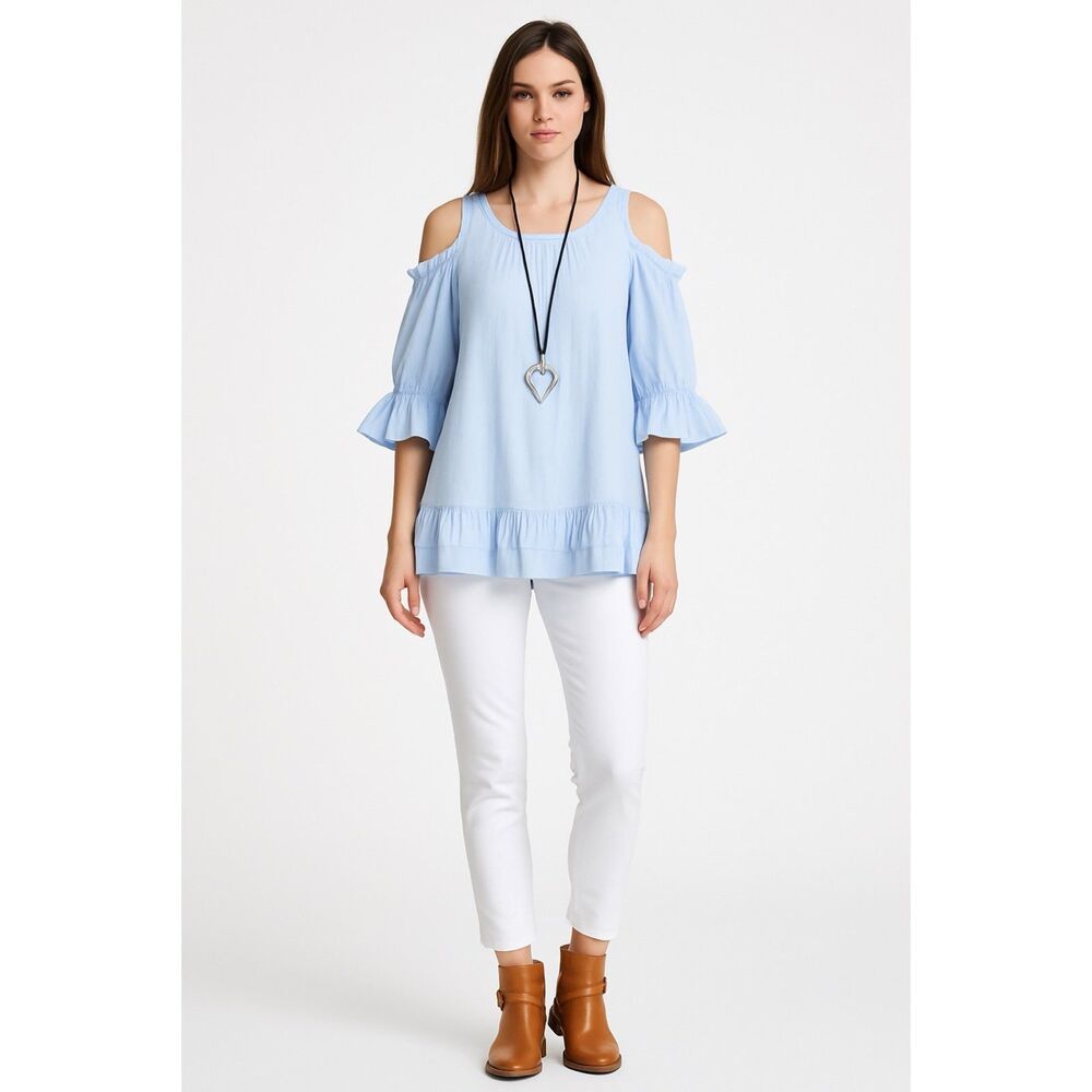 Angel Heart Boutique Top Blue Cold Shoulder Ruffled Size M